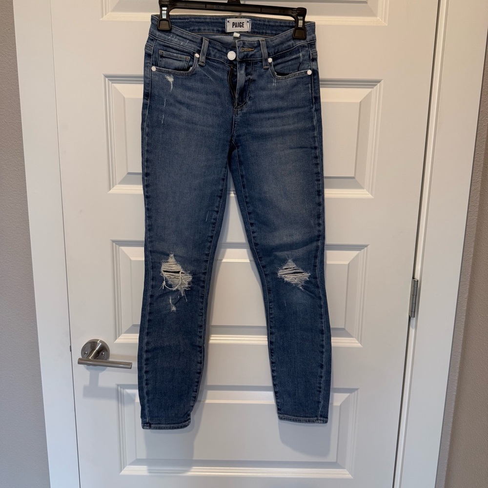 PAIGE Verdugo Blue Distressed Skinny Ankle Jeans
